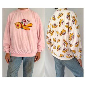 80s vintage pink reversible puffy santa bear holiday graphic pullover sweatshirt